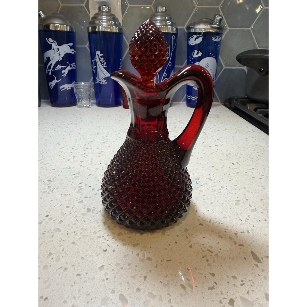 Westmoreland Ruby Red English Hobnail Diamond Cruet Mid Century Depression Glass